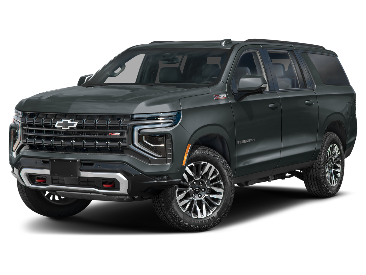 2026 Chevrolet Suburban Z71 in Cypress Gray — front three-quarter view